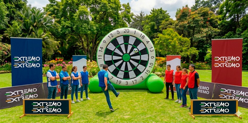 Estaciones de juego con marca Extremo a Extremo durante un evento corporativo